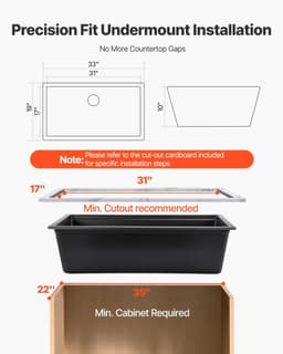 image-VEVOR 33 inch Kitchen Sink Workstation, Undermount Granite Sink, Drop-In Single Bowl Farmhouse Basin with Multiple Accessories, Household Dishwasher Sinks for RV, Prep Kitchen, and Bar (Black)