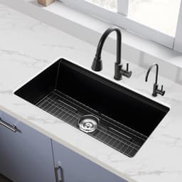 image-VEVOR 33 inch Kitchen Sink Workstation, Undermount Granite Sink, Drop-In Single Bowl Farmhouse Basin with Multiple Accessories, Household Dishwasher Sinks for RV, Prep Kitchen, and Bar (Black)