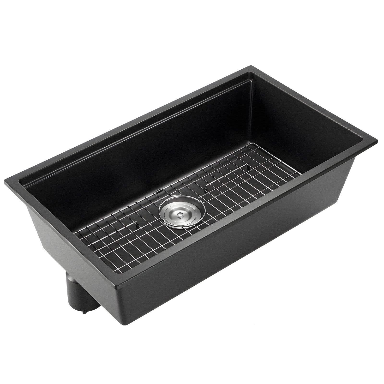 image-VEVOR 33 inch Kitchen Sink Workstation, Undermount Granite Sink, Drop-In Single Bowl Farmhouse Basin with Multiple Accessories, Household Dishwasher Sinks for RV, Prep Kitchen, and Bar (Black)