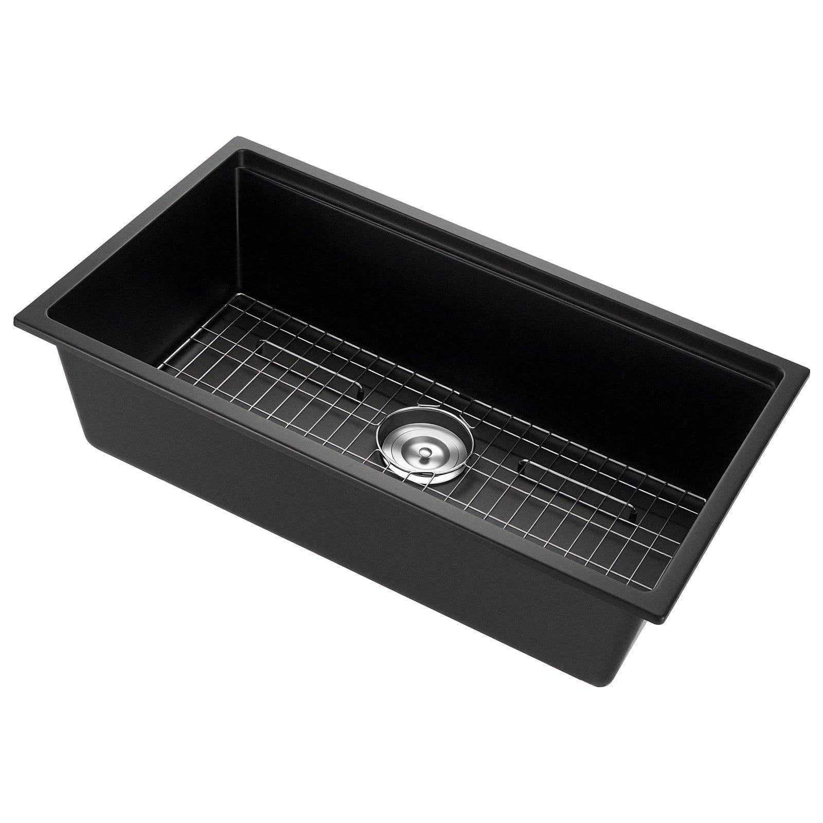 image-VEVOR 33 inch Kitchen Sink Workstation, Undermount Granite Sink, Drop-In Single Bowl Farmhouse Basin with Multiple Accessories, Household Dishwasher Sinks for RV, Prep Kitchen, and Bar (Black)