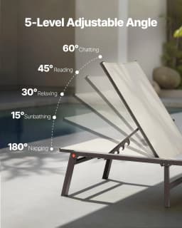 image-VEVOR Outdoor Chaise Lounge Chair Set of 2, 400 lbs Weight Capacity, Foldable Sun Tanning Chair, 5 Adjustable Positions, Easy Assembly, Aluminum Pool Recliner Lounge Chairs, for Beach Yard Patio