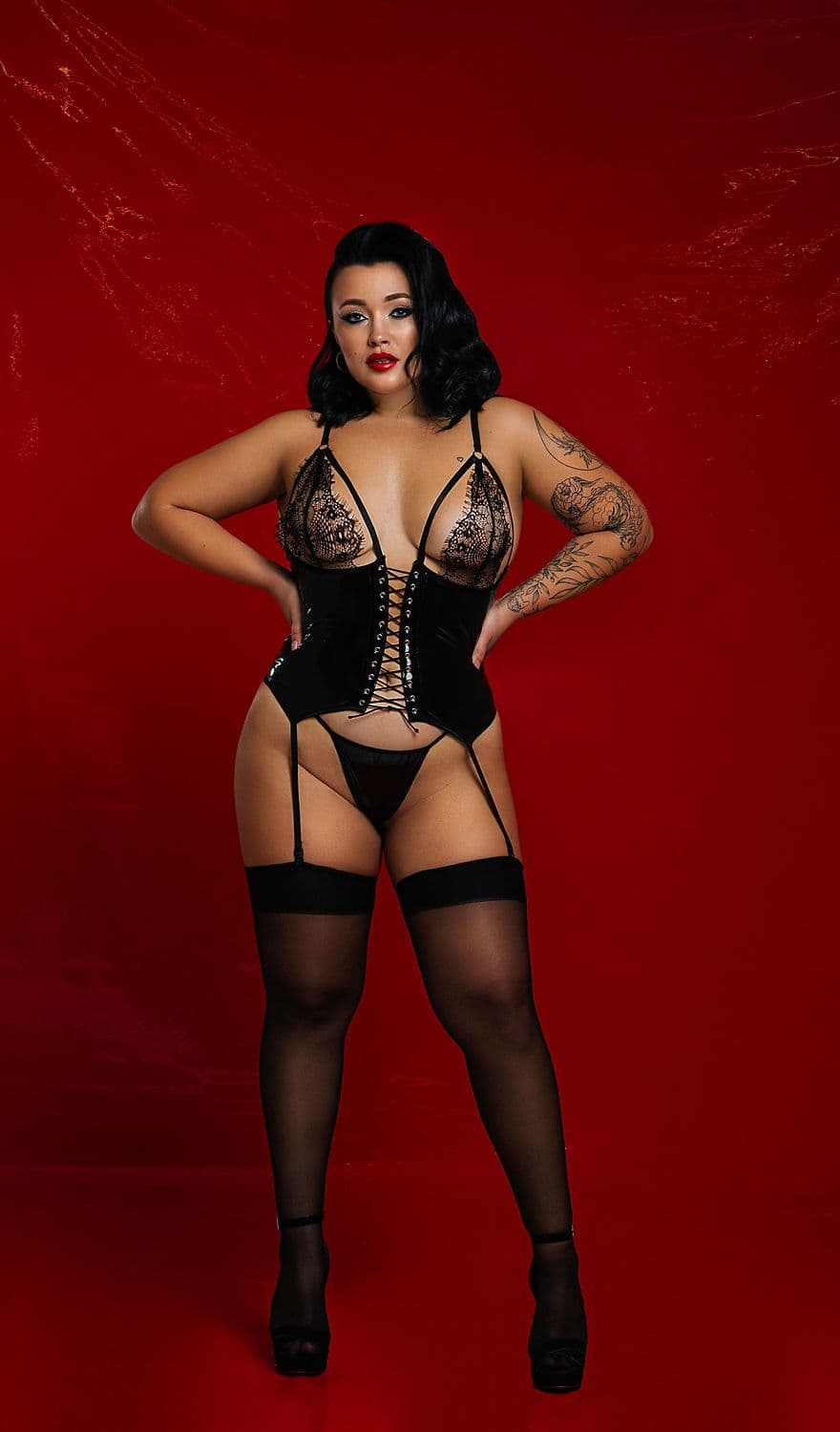 image-Vinyl Lingerie Set Latex Corset Lace Garters Latex Suspender Thongs