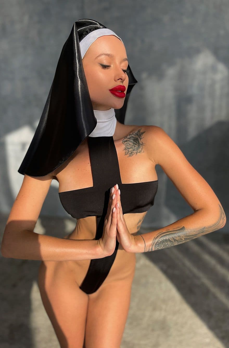 image-Nun Cosplay Cross Lingerie Bodysuit