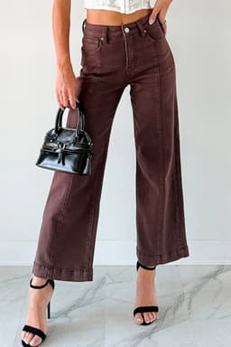 image-Apricot Solid Color Seamed Center Wide Leg Cropped Jeans