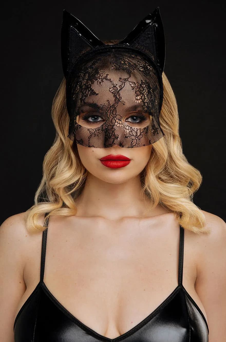 image-Sexy Cat Mask Lace Mask Cute Cat Ears Full Face Mask Masquerade Masks