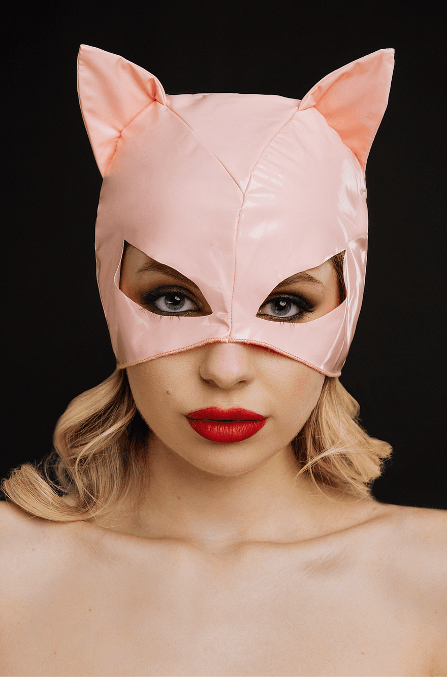image-Pink Wet-look Cat Cosplay Mask Latex Sexy Full Face Cat Mask