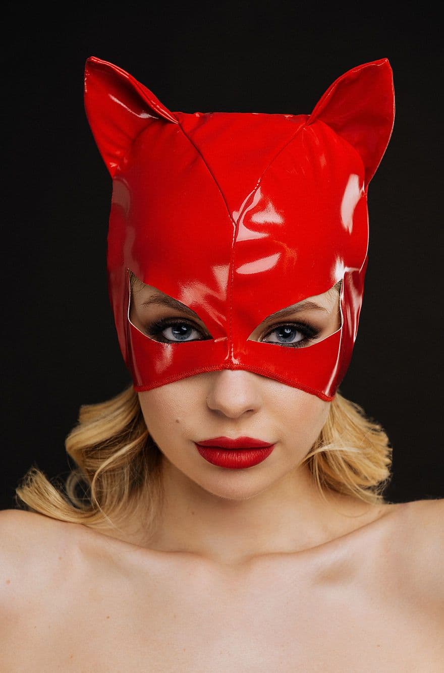 image-BDSM Sexy Kitty Cat Mask, Red Leather Eye Mask, Cat Costume Mask