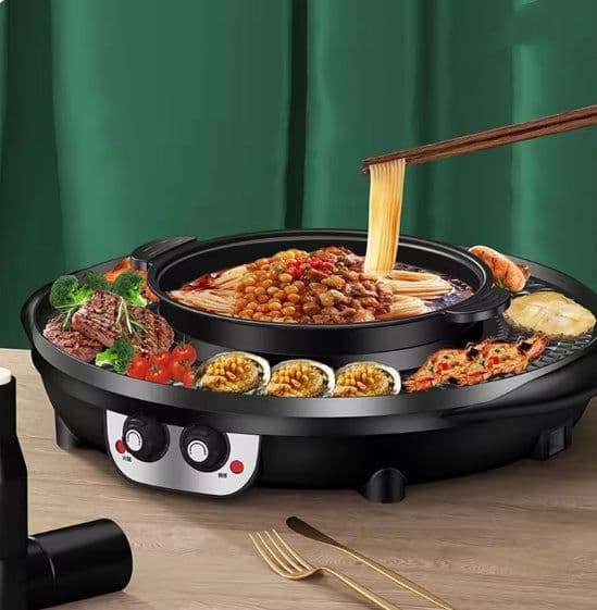 image-Multifunctional Electric Hot Pot and Barbecue Grill - 5L 2300W