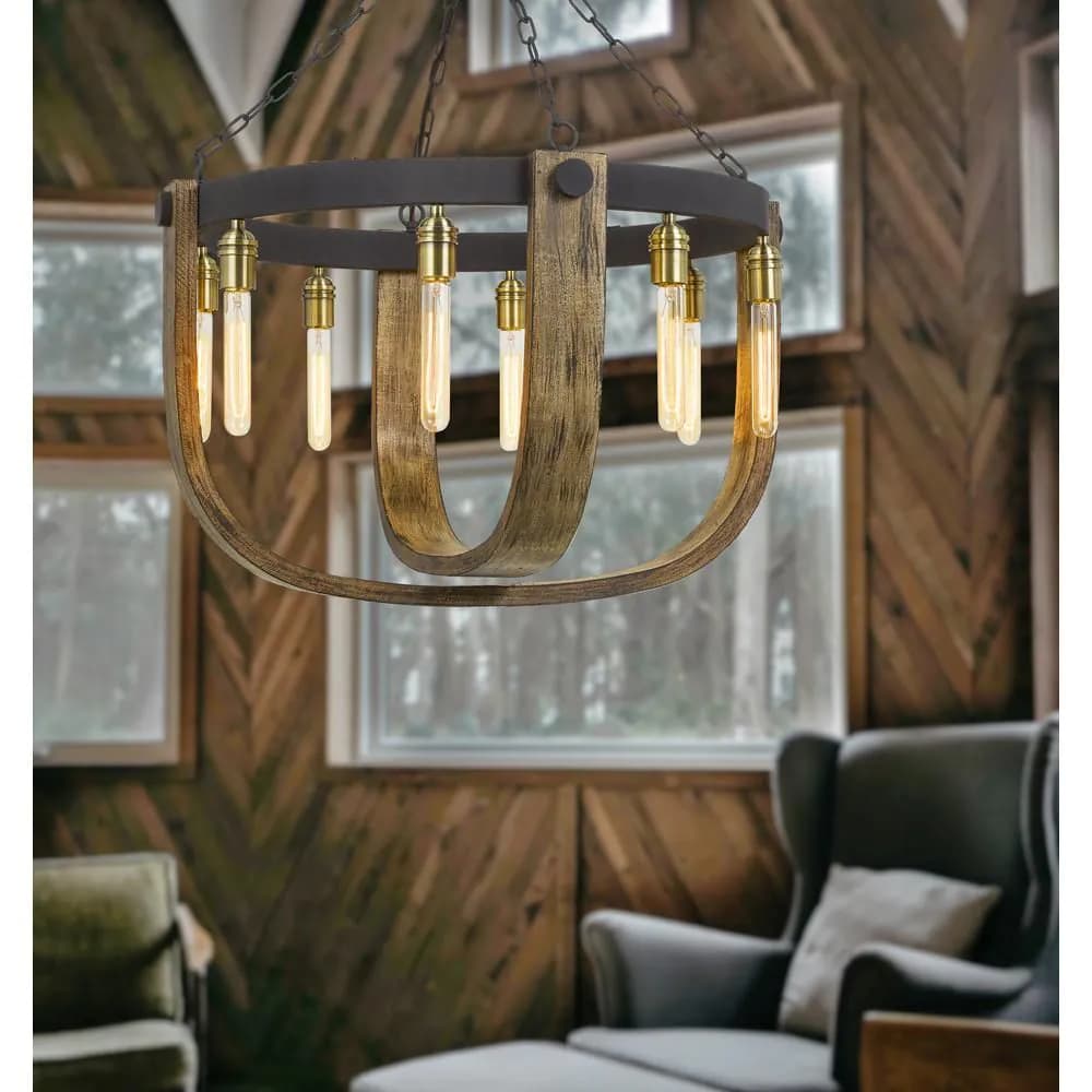 image-60W X 8 Apulia Metal/Wood Chandelier (Edison Bulbs Are Not Included)