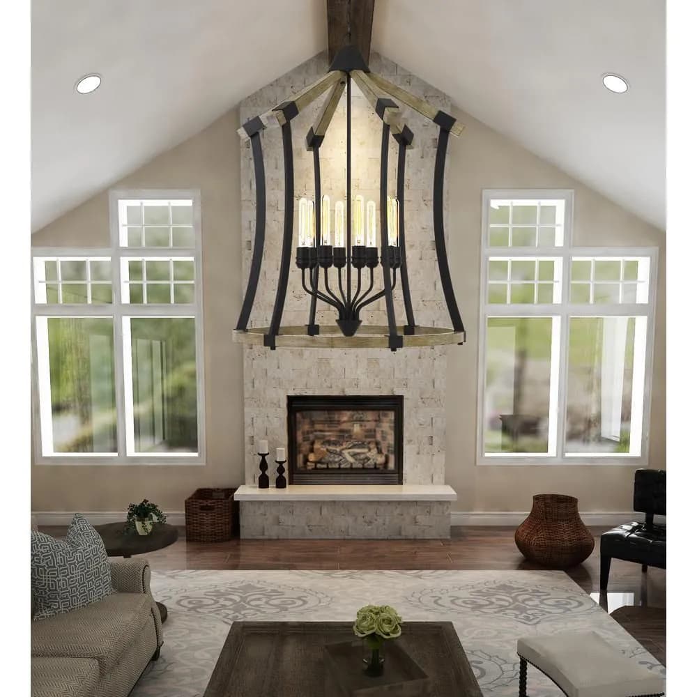 image-Dali 60W X 8 Metal/Pine Wood Chandelier (Edison Bulbs Not Included)