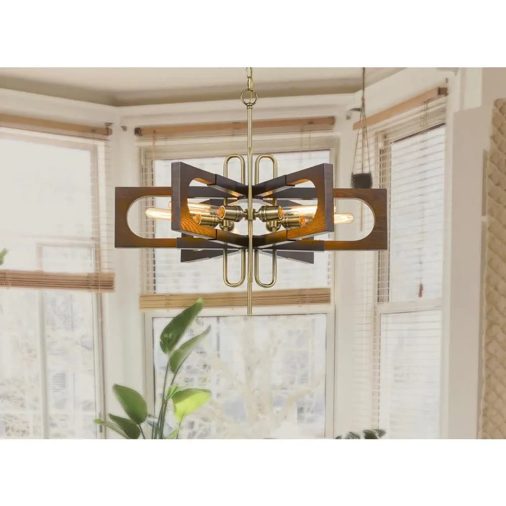 image-60W X 6 Sneek Metal/Wood Chandelier (Edison Bulbs Are Not Included)