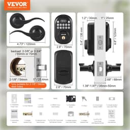 image-VEVOR Keyless Entry Door Lock with Handle, Electronic Keypad Entry Lever, Password and Key Unlock Combination, Auto-Locking Keypad with Deadbolt, One-time Password, for Front Door, Matte Black