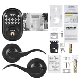 image-VEVOR Keyless Entry Door Lock with Handle, Electronic Keypad Entry Lever, Password and Key Unlock Combination, Auto-Locking Keypad with Deadbolt, One-time Password, for Front Door, Matte Black