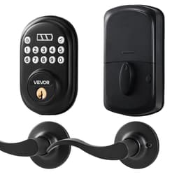 image-VEVOR Keyless Entry Door Lock with Handle, Electronic Keypad Entry Lever, Password and Key Unlock Combination, Auto-Locking Keypad with Deadbolt, One-time Password, for Front Door, Matte Black