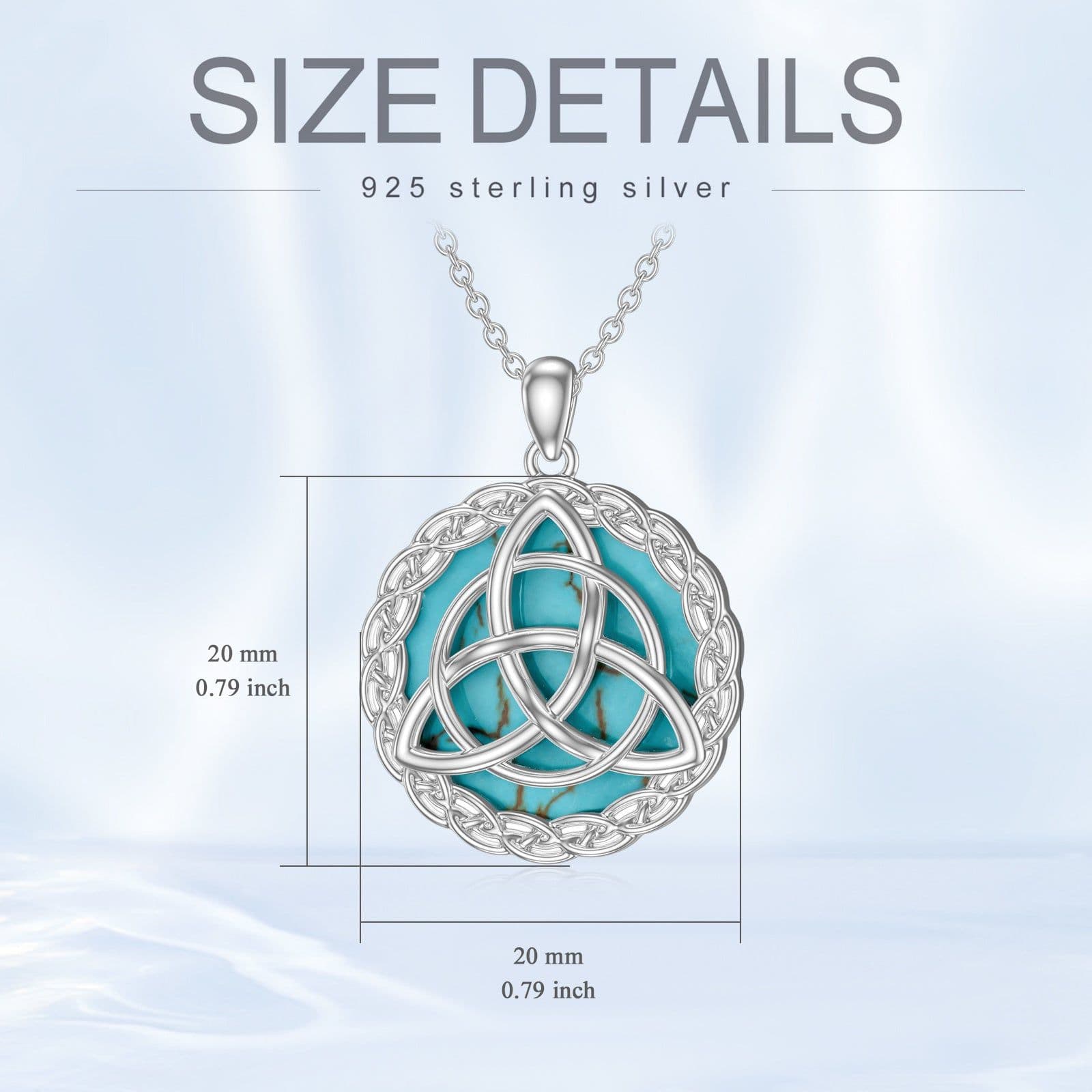 image-Celtic Necklace 925 Sterling Silver with Genuine Turquoise Trinity Knot Pendant Good Luck Irish Jewelry Gifts for Women