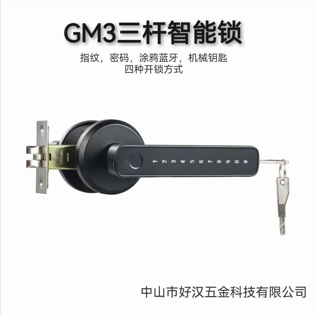 image-Indoor fingerprint lock wooden door password lock three-pole ball lock room door smart lock door lock bluetooth lock