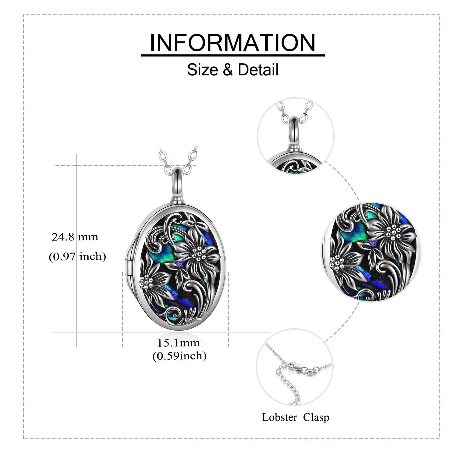image-Sunflower Photo Urn Necklace for Ashes Sterling Silver Vintage Oval Cremation Jewelry
