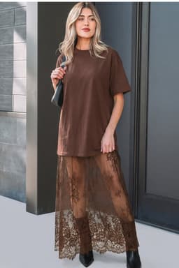 image-White Floral Patchwork Short Sleeve T Shirt Loose Maxi Dress