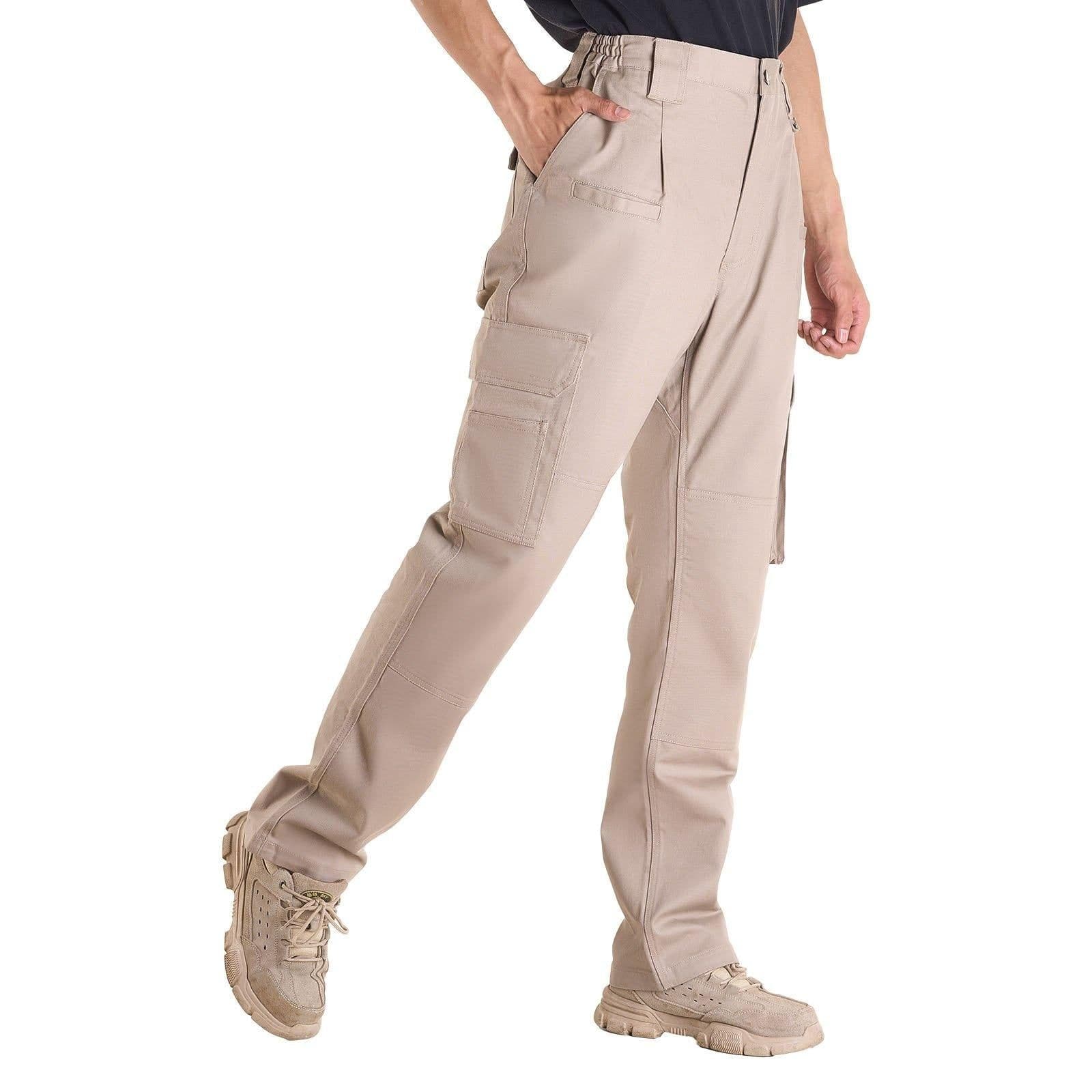 image-VEVOR FR Pants for Men, 9 oz 100% Cotton, Flame-Resistant Cargo Pants with Multi-Pockets and Elastic Waist, Reinforced Tear-proof Stitching, Ideal for Welding Work and Casual Wear, L Size, Khaki