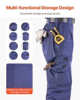 image-VEVOR FR Pants for Men, 9 oz 100% Cotton, Flame-Resistant Cargo Pants with Multi-Pockets and Elastic Waist, Reinforced Tear-proof Stitching, Ideal for Welding Work and Casual Wear, M Size, Dark Blue