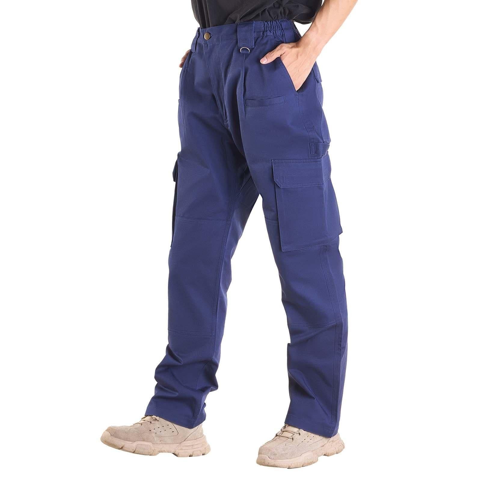 image-VEVOR FR Pants for Men, 9 oz 100% Cotton, Flame-Resistant Cargo Pants with Multi-Pockets and Elastic Waist, Reinforced Tear-proof Stitching, Ideal for Welding Work and Casual Wear, M Size, Dark Blue