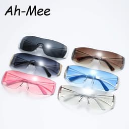 image-Fashion 2000's Vintage One Piece Sunglasses Women Y2K Wrap Around Retro Sun Glasses Men Punk Eyewear Shades UV400 Oculos