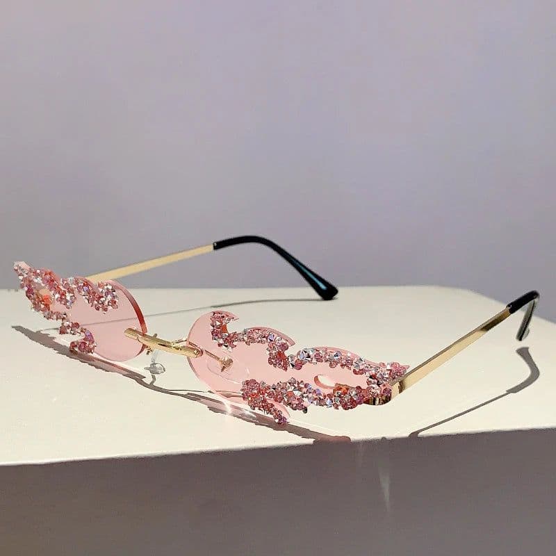 image-KAMMPT New Stylish Fire Shaped Sunglasses for Ladies Rhinestones Fashion Vintage Shades Retro Outdoor Men Brand Design Eyewear