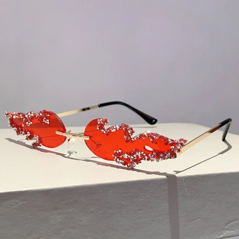 image-KAMMPT New Stylish Fire Shaped Sunglasses for Ladies Rhinestones Fashion Vintage Shades Retro Outdoor Men Brand Design Eyewear