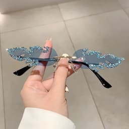 image-KAMMPT New Stylish Fire Shaped Sunglasses for Ladies Rhinestones Fashion Vintage Shades Retro Outdoor Men Brand Design Eyewear