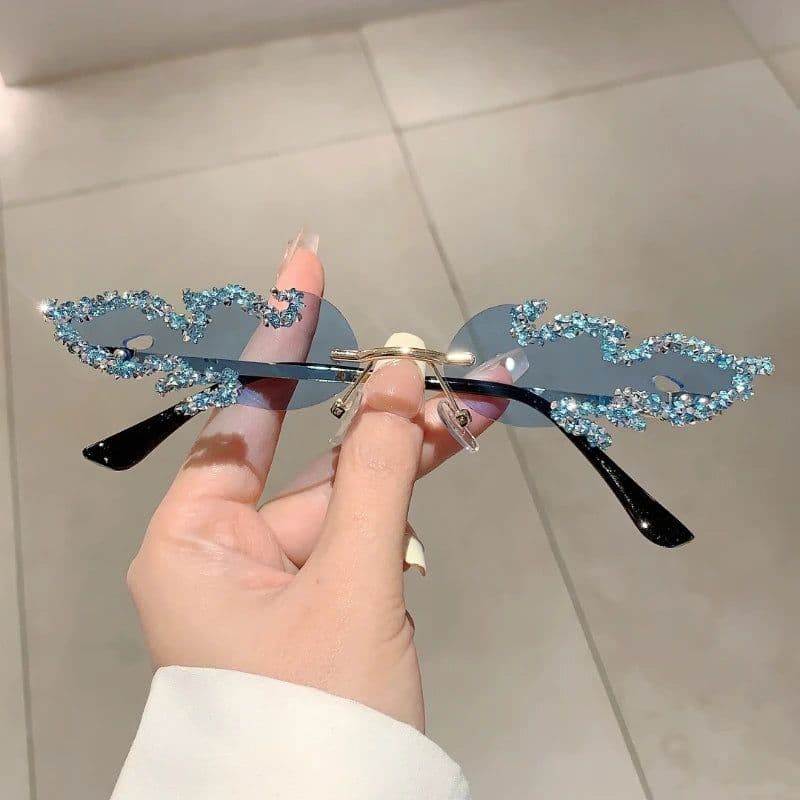 image-KAMMPT New Stylish Fire Shaped Sunglasses for Ladies Rhinestones Fashion Vintage Shades Retro Outdoor Men Brand Design Eyewear
