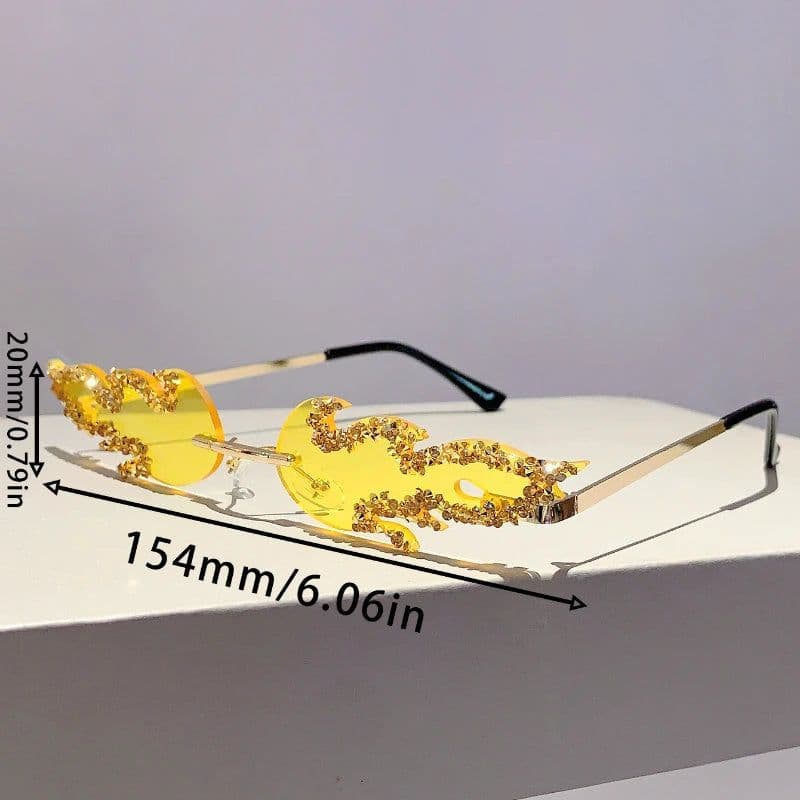 image-KAMMPT New Stylish Fire Shaped Sunglasses for Ladies Rhinestones Fashion Vintage Shades Retro Outdoor Men Brand Design Eyewear