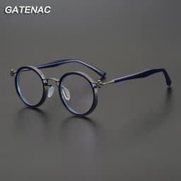 image-Vintage Round Acetate Titanium Glasses Frame Men Retro Myopia Prescription Eyeglasses Frame Women Korea Luxury Brand Eyewear