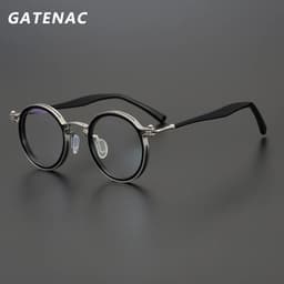 image-Vintage Round Acetate Titanium Glasses Frame Men Retro Myopia Prescription Eyeglasses Frame Women Korea Luxury Brand Eyewear