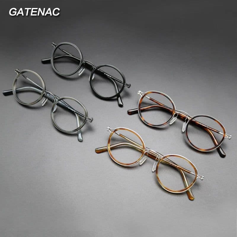 image-Vintage Round Acetate Titanium Glasses Frame Men Retro Myopia Prescription Eyeglasses Frame Women Korea Luxury Brand Eyewear