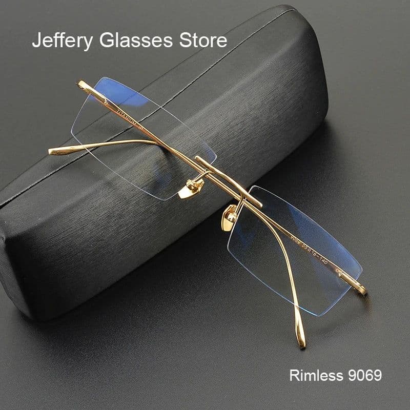 image-2024 Pure Titanium Ultra-Light Glasses Square Rimless Frame for Men and Women Fashion Business Daily Eyeglasses Eyeware Gafas