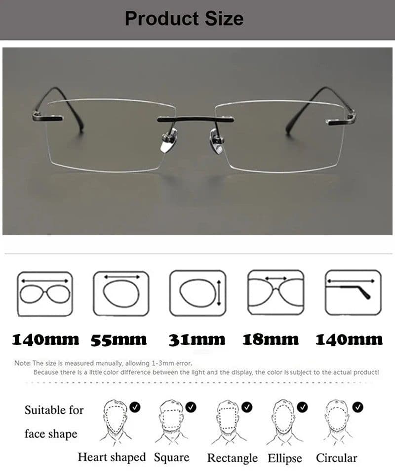 image-2024 Pure Titanium Ultra-Light Glasses Square Rimless Frame for Men and Women Fashion Business Daily Eyeglasses Eyeware Gafas