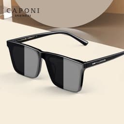 image-CAPONI Nylon Polarized Sunglasses High Quality Acetate Square Flat Design Sun Glasses For Men UV400 Protect Black Shades CP7499