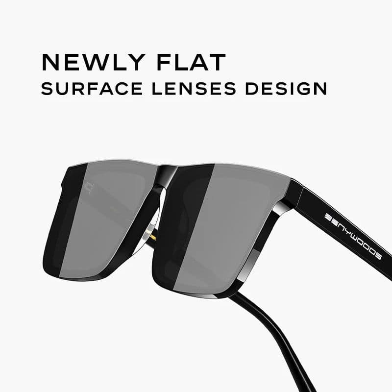 image-CAPONI Nylon Polarized Sunglasses High Quality Acetate Square Flat Design Sun Glasses For Men UV400 Protect Black Shades CP7499