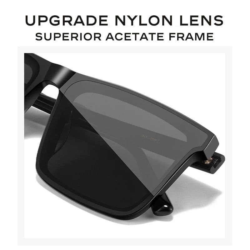 image-CAPONI Nylon Polarized Sunglasses High Quality Acetate Square Flat Design Sun Glasses For Men UV400 Protect Black Shades CP7499