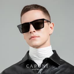 image-CAPONI Nylon Polarized Sunglasses High Quality Acetate Square Flat Design Sun Glasses For Men UV400 Protect Black Shades CP7499