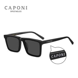 image-CAPONI Nylon Polarized Sunglasses High Quality Acetate Square Flat Design Sun Glasses For Men UV400 Protect Black Shades CP7499