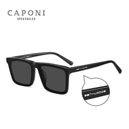 image-CAPONI Nylon Polarized Sunglasses High Quality Acetate Square Flat Design Sun Glasses For Men UV400 Protect Black Shades CP7499