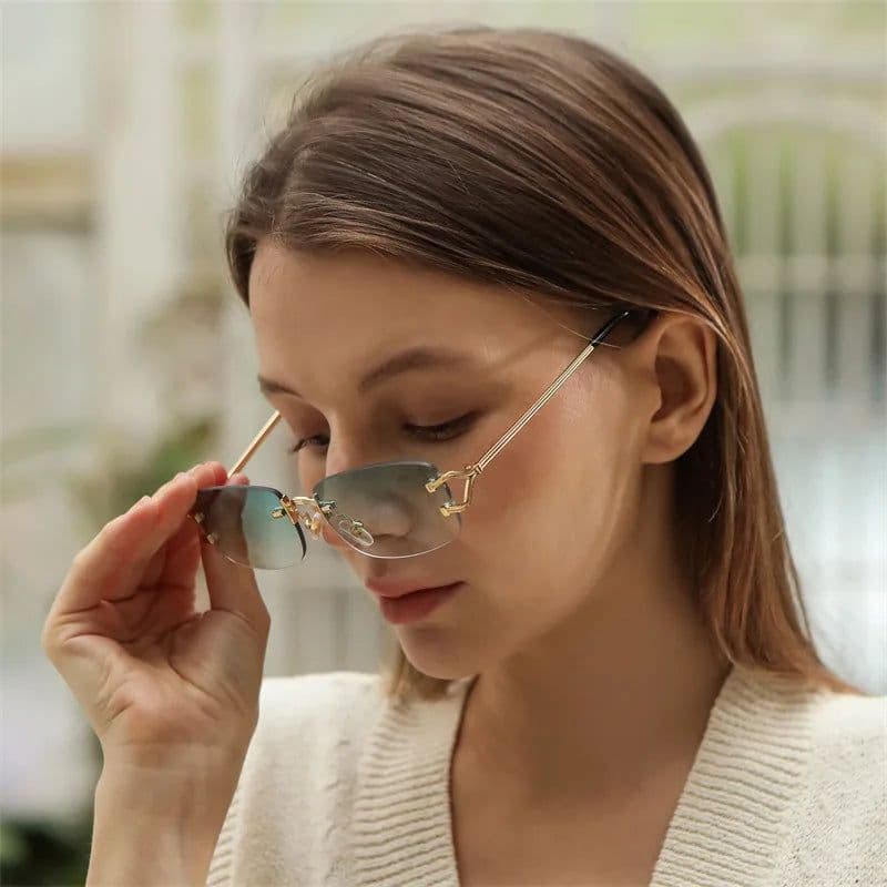 image-New Small Narrow Rimless Sunglasses Fashion Frameless Rectangle Tinted Lens Eyewear 90s Glasses for Women Men
