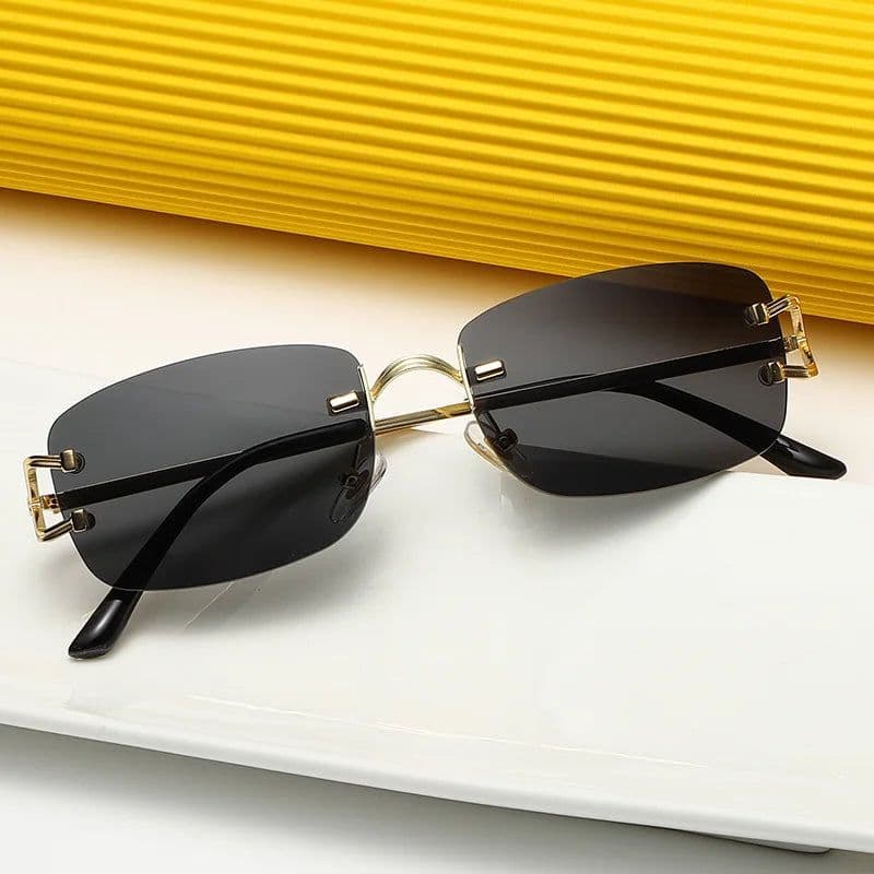image-New Small Narrow Rimless Sunglasses Fashion Frameless Rectangle Tinted Lens Eyewear 90s Glasses for Women Men