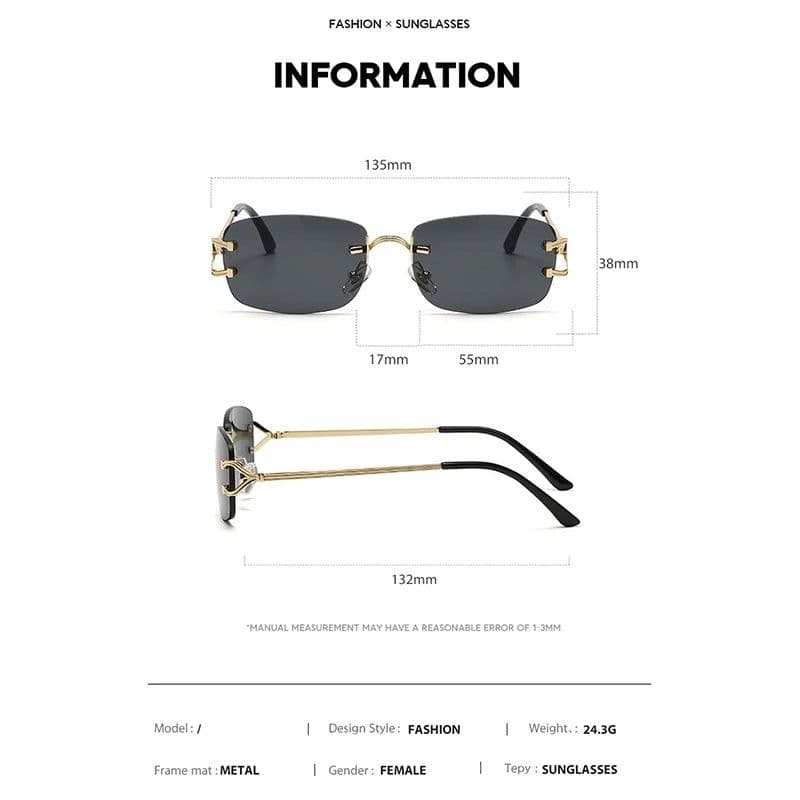 image-New Small Narrow Rimless Sunglasses Fashion Frameless Rectangle Tinted Lens Eyewear 90s Glasses for Women Men