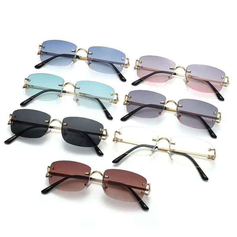 image-New Small Narrow Rimless Sunglasses Fashion Frameless Rectangle Tinted Lens Eyewear 90s Glasses for Women Men