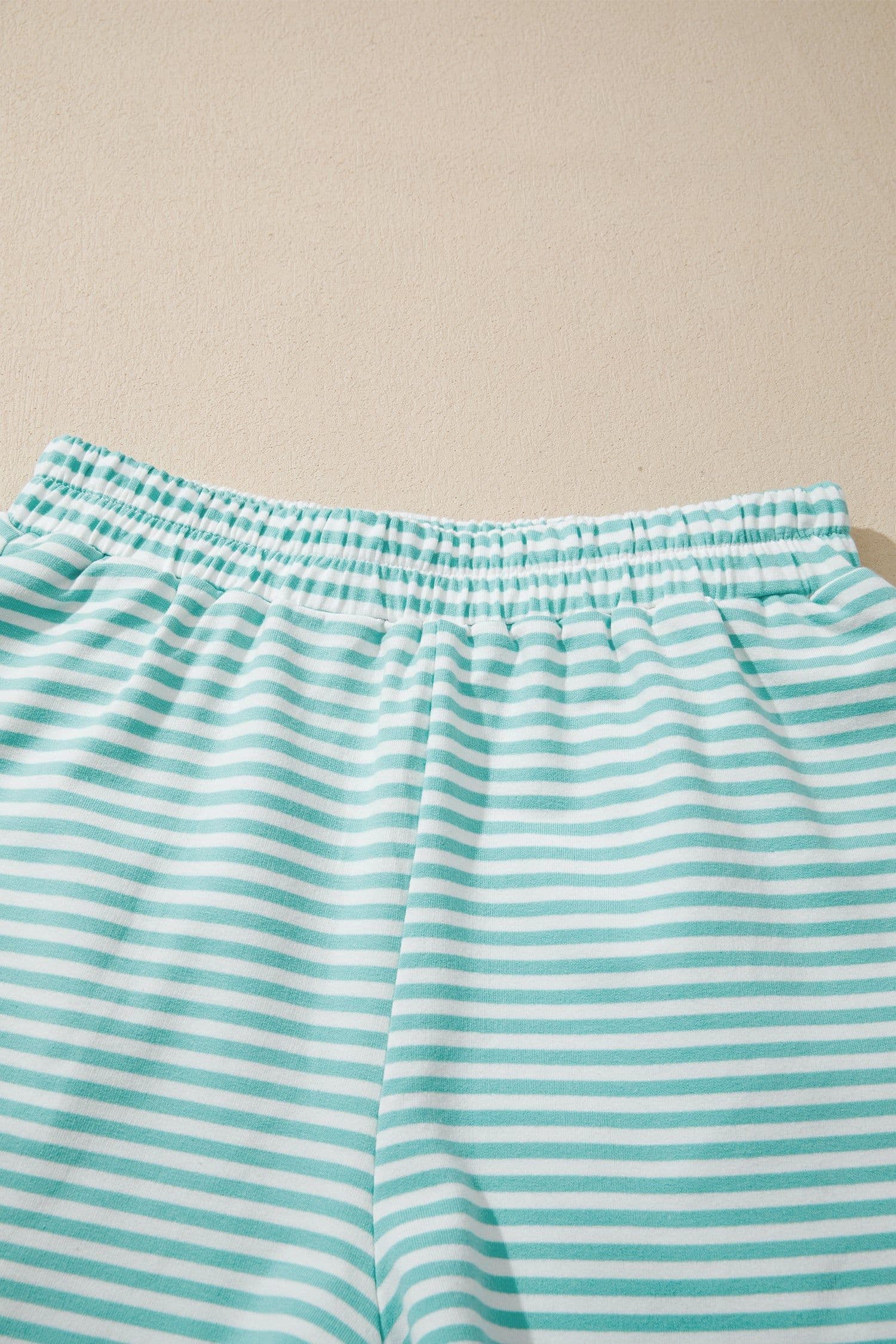 image-Sky Blue Stripe Cuffed Sleeve Contrast Mock Neck Tee Casual 2pcs Short Set