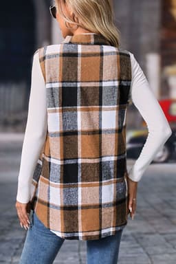 image-Straw Yellow Plaid Collared Vest