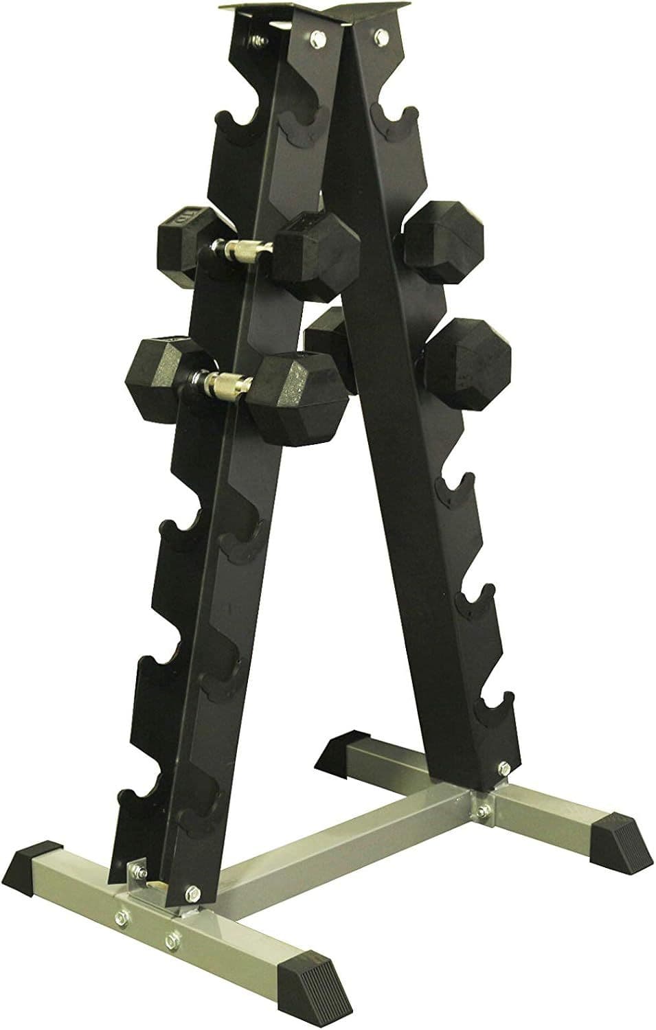 image-A-Frame Dumbbell Rack Stand - Solid Space-Saving Design for Up to 6 Pairs