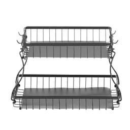 image-VEVOR 2 Tier Fruit Basket, Countertop Fruits Vegetable Bowl with Banana Hangers, Metal Wire Storage Stand for Kitchen Counter, Detachable Stackable Holder Organizer for Bread Snack Veggies, Black